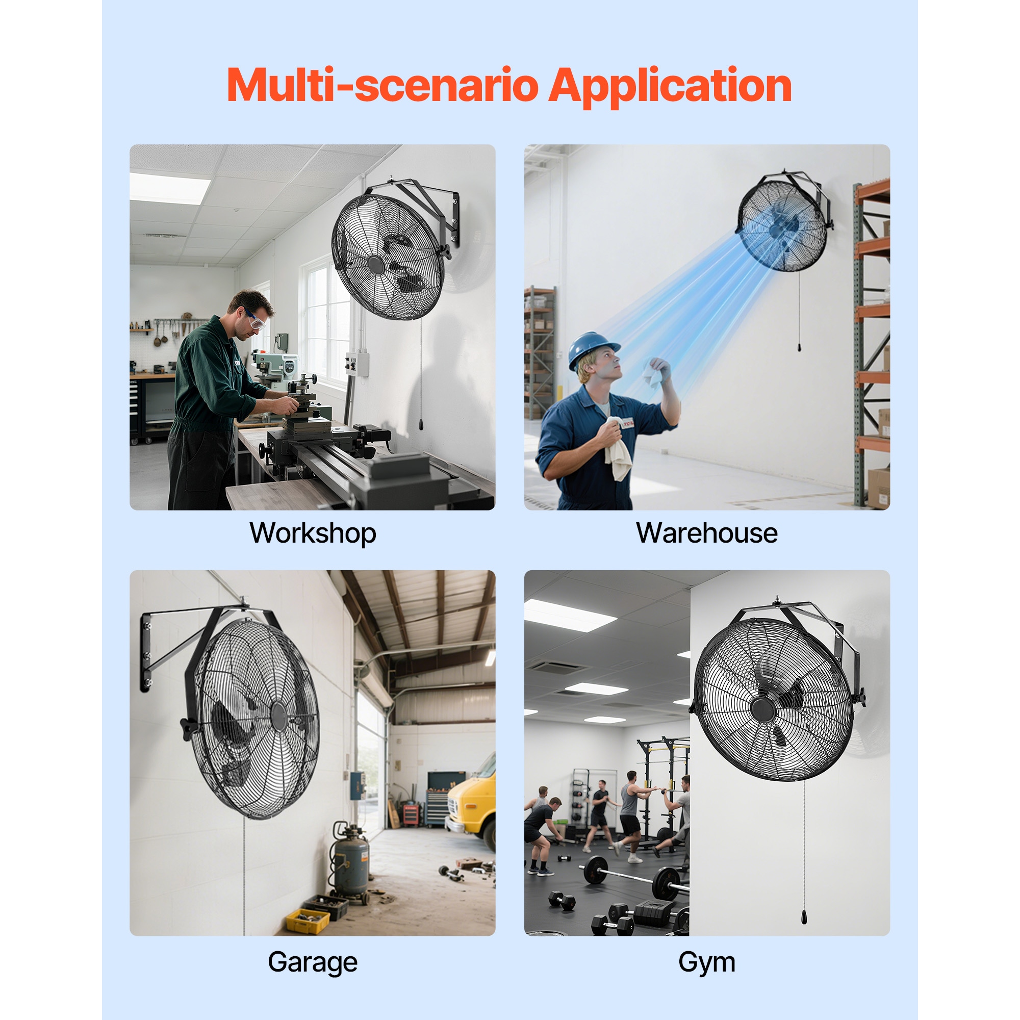 Industrial Wall Mount Fan 3 Speed Powerful Airflow For Workshop_voghion.com